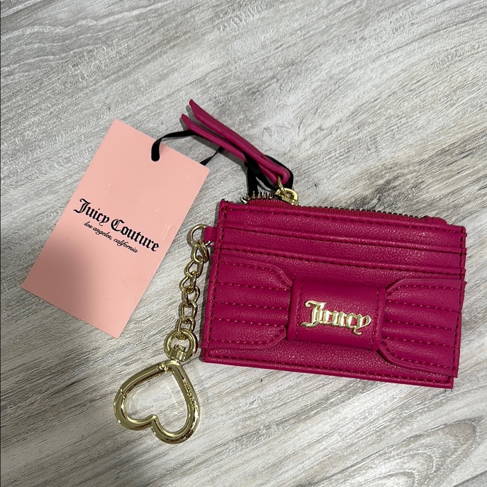 Juicy Couture Fuchsia Card Holder with Gold Heart Charm